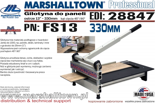 FS13 gilotyna podłogowa do paneli i desek podłogowych - Marshalltown - szerokość cięcia do 33cm