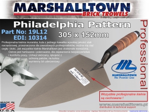 19L12 305x152mm, wzór Philadelphia, Leather, kielnia profesjonalna Marshalltown