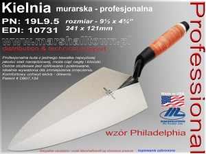 19L9.5 241x121mm, wzór Philadelphia, Learther, kielnia profesjonalna Marshalltown