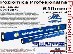 Poziomica profesjonalna Marshalltown 24NHM 610mm z magnesami, aluminiowa