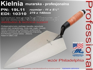 19L11 279x140mm, wzór Philadelphia, Leather, kielnia profesjonalna Marshalltown