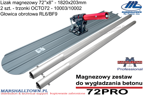 72PRO - 1820x203mm zestaw magnezowy do wygładzania betonu (listwa, pływak, łata, paca)