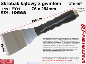 Skrobak kątowy E91 - ostrze 76mm, gwint ACME 3/4